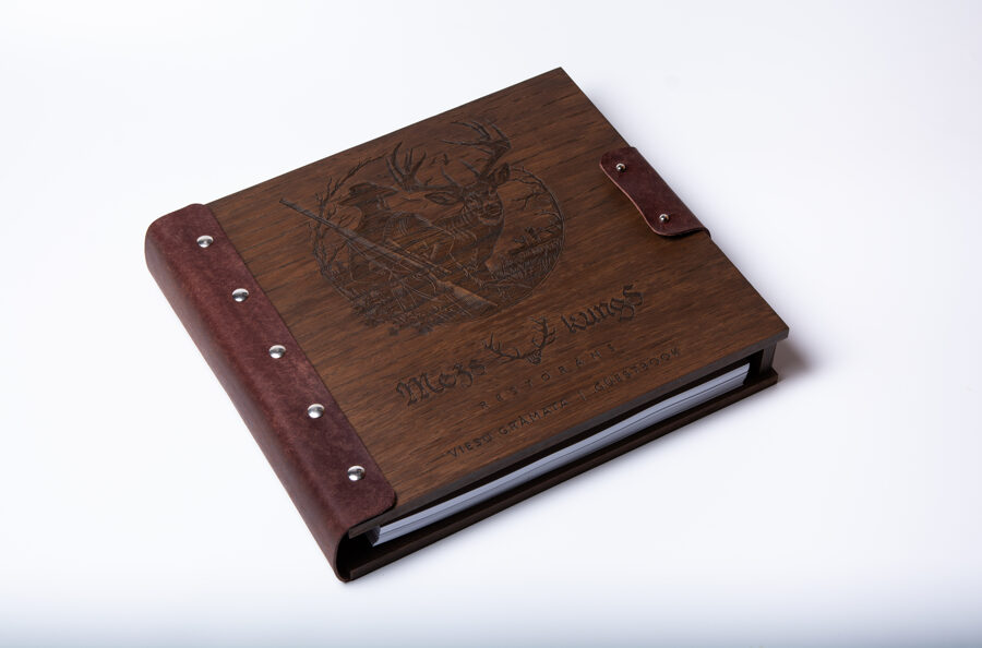 Wooden guestbook with engraving on the cover