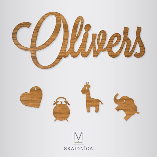 OLIVERS koka uzraksts ar bērna vārdu un dzimšanas informāciju