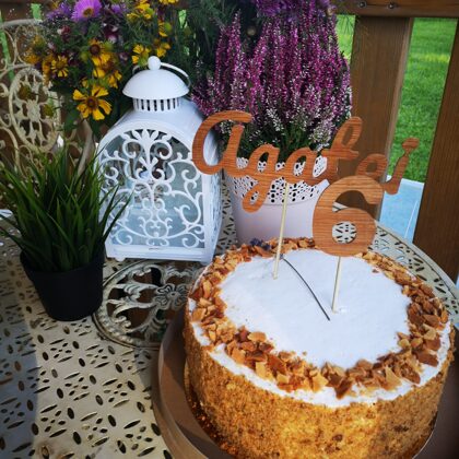 Cake decor topper. Made out out of oak wood.