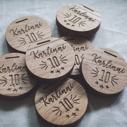Wooden medals for kids birthday party. Made out of oak wood.