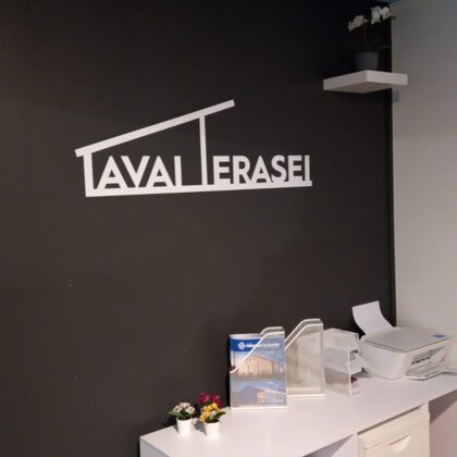 Company logo wall decor.