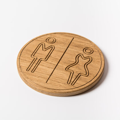 Toilet WC sign with engraving. Made out of oak wood.